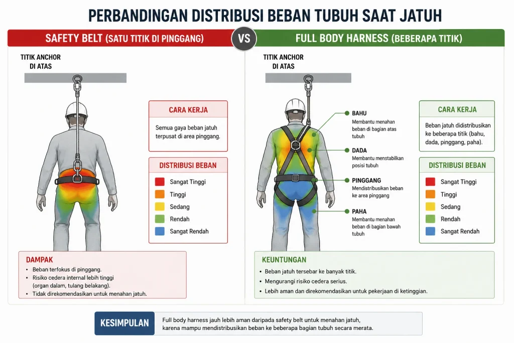 Perbandingan Safety Belt vs Full Body Harness
